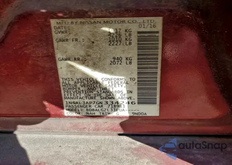 2016 Nissan Altima 2.5 z USA, uszkodzony, nr VIN 1N4AL3AP7GN334246